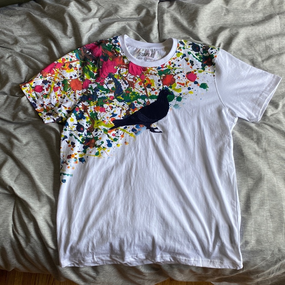 Staple Pigeon White Rainbow Paint Splatter T-Shirt